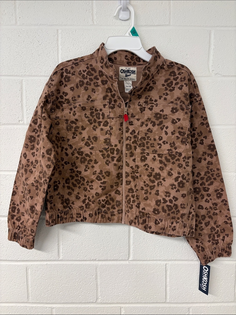 OshKosh B'gosh Brown Leopard Print Zip-Up Jean Jacket